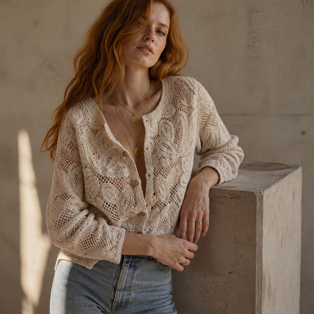 Elegant Beige Casual Hollow Out Shirts Women's Vintage Hook Floral Lace Long Sleeve Button Blouse French Tops Blouses Clothes — éditorial