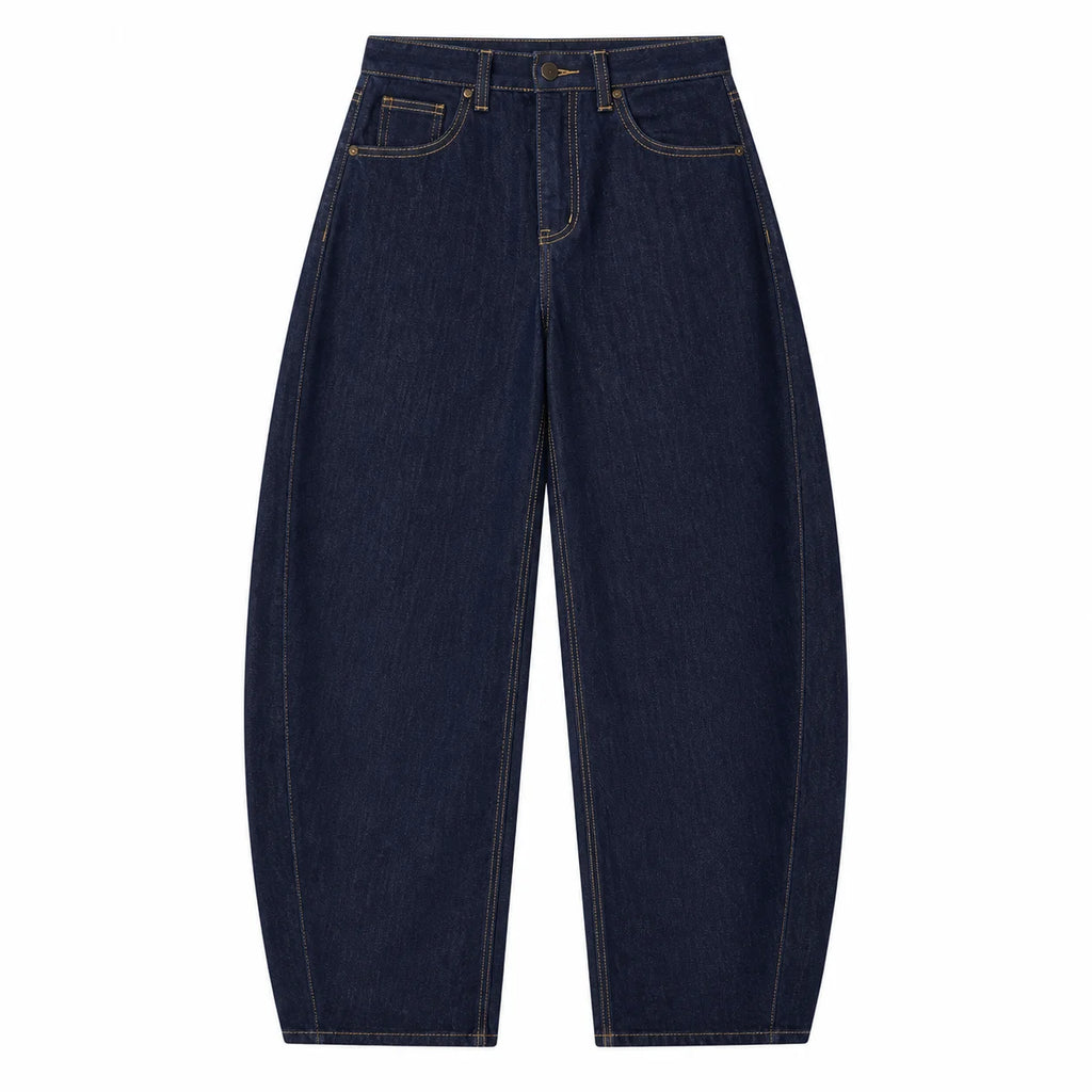 Jean barrel taille haute bleu denim