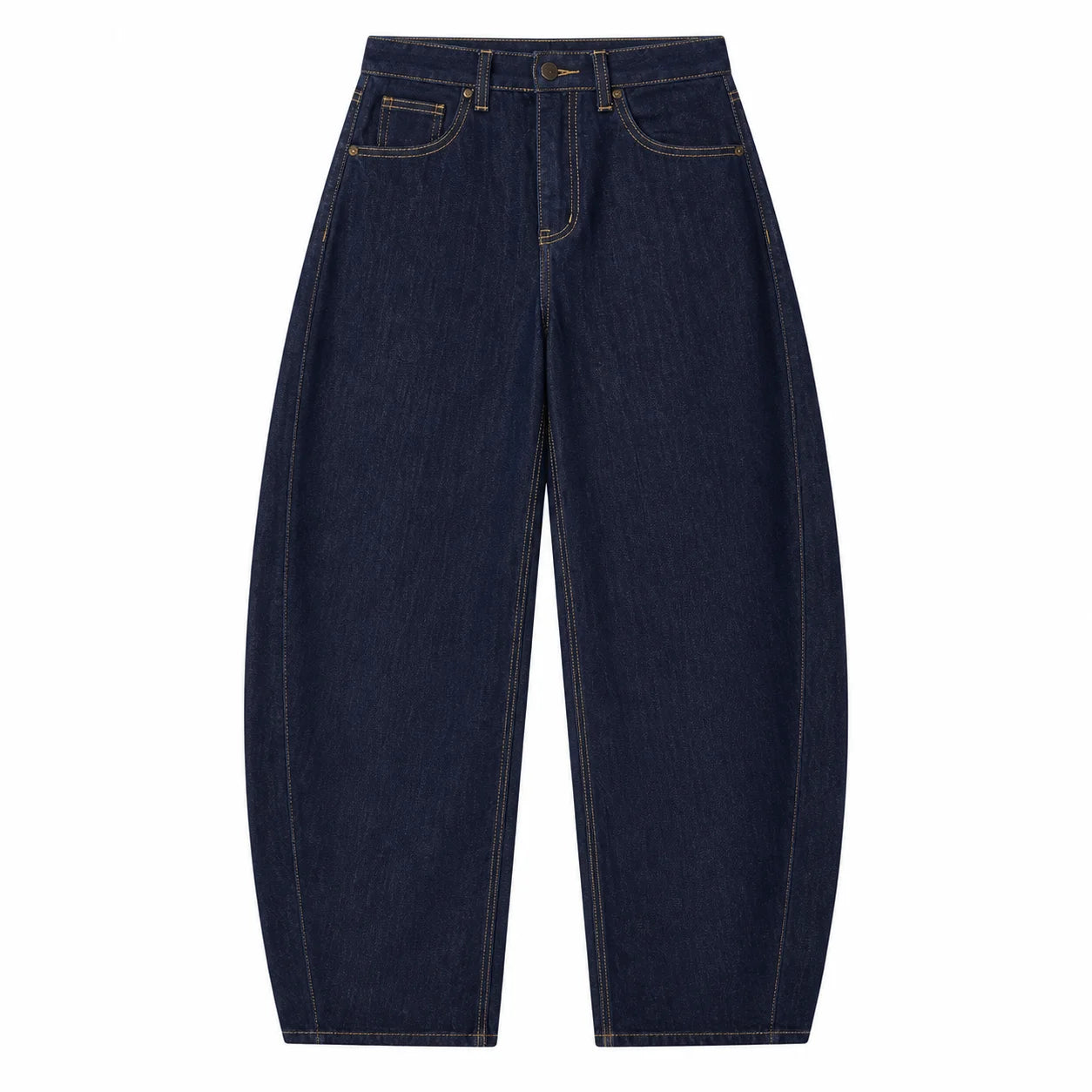 Jean barrel taille haute bleu denim
