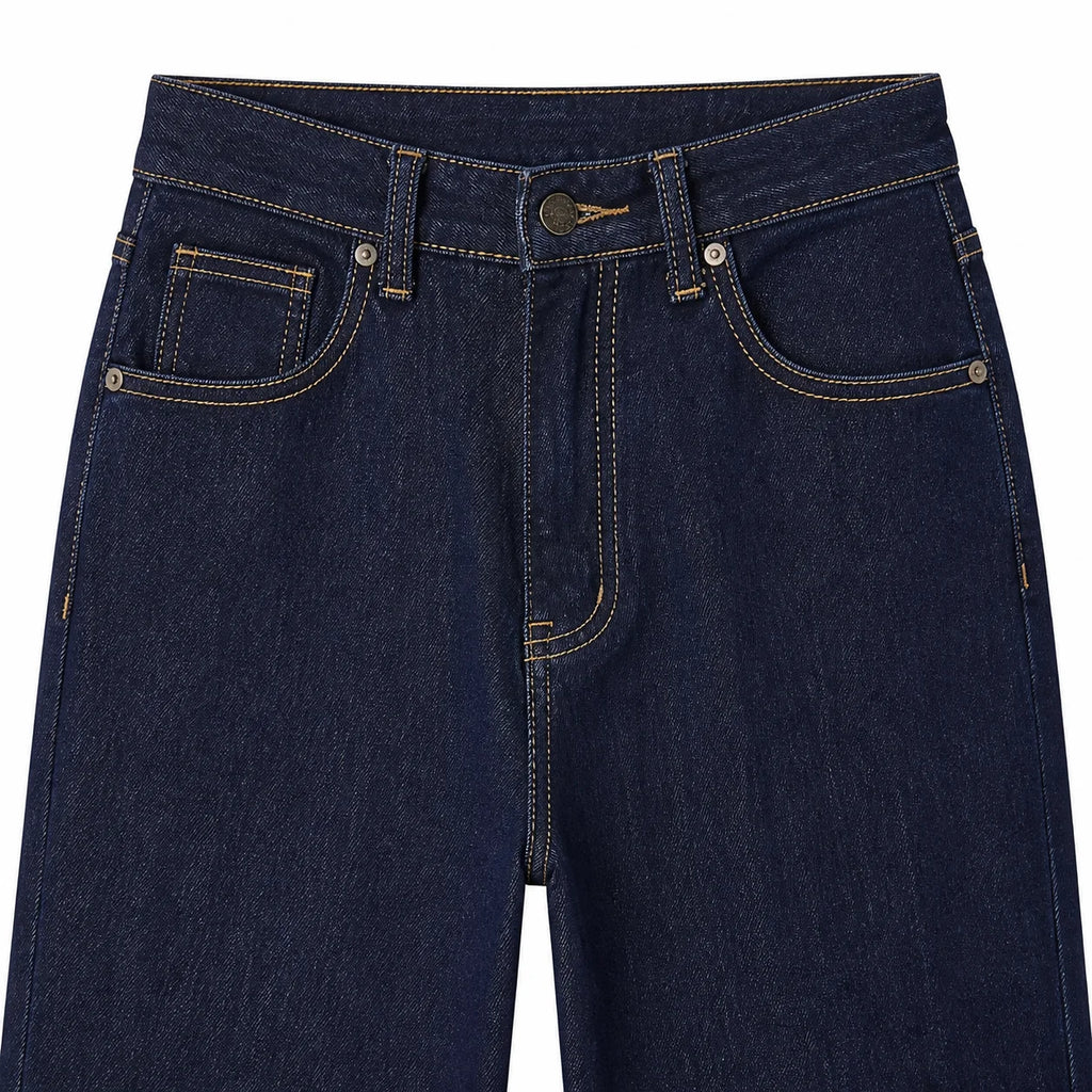 Jean barrel taille haute bleu denim