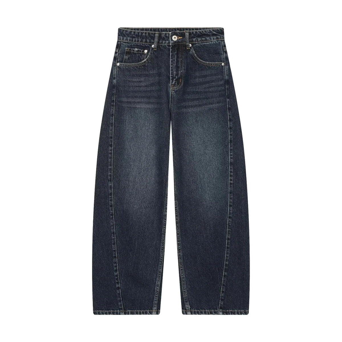 Jean ballon taille mi-haute bleu denim