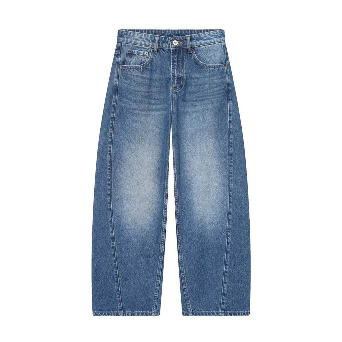 Jean ballon taille mi-haute bleu denim