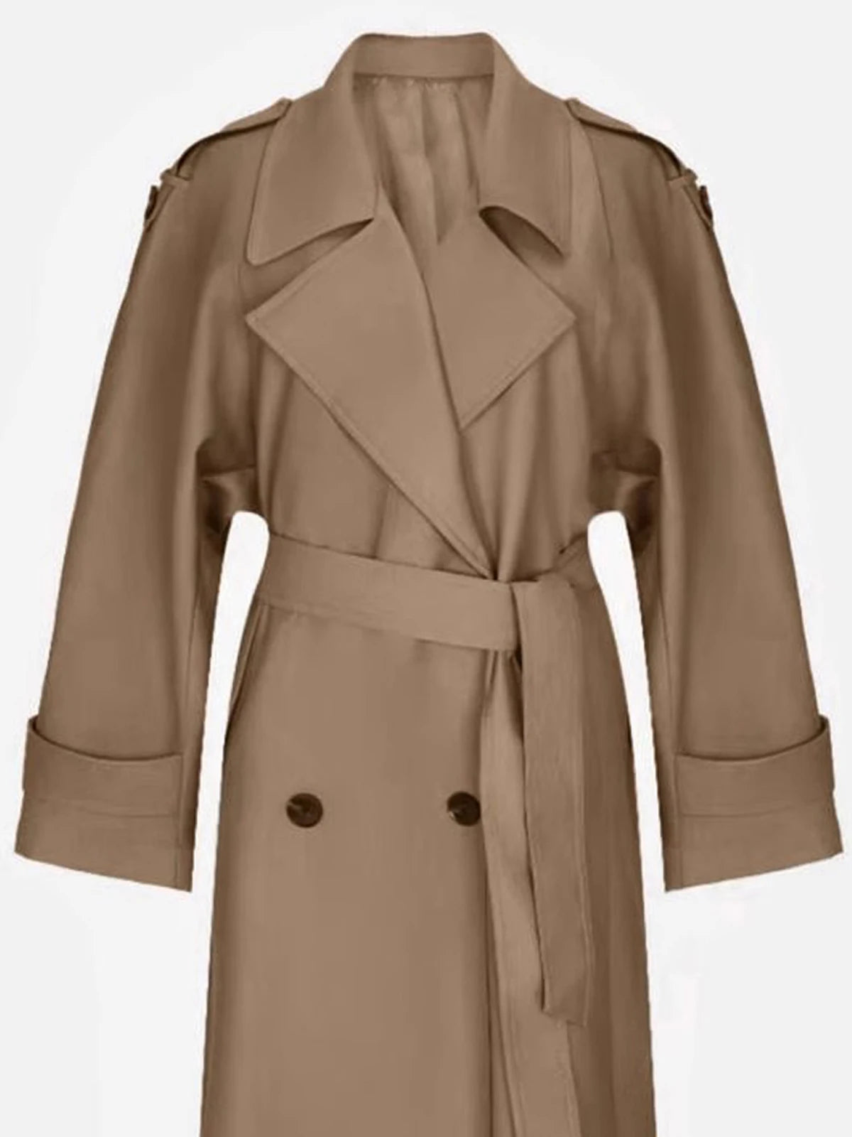 Trench long oversize beige à double boutonnage