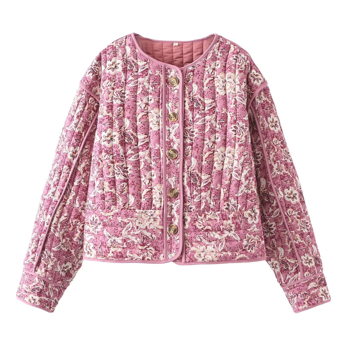 Veste courte matelassée à motif floral rose