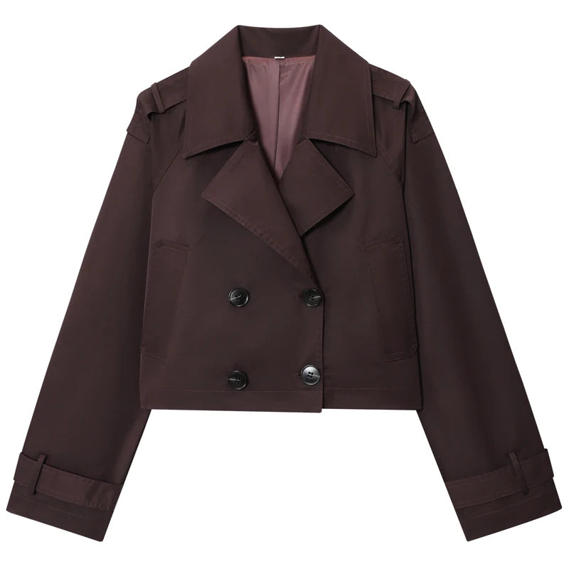 Trench court croisé marron chocolat