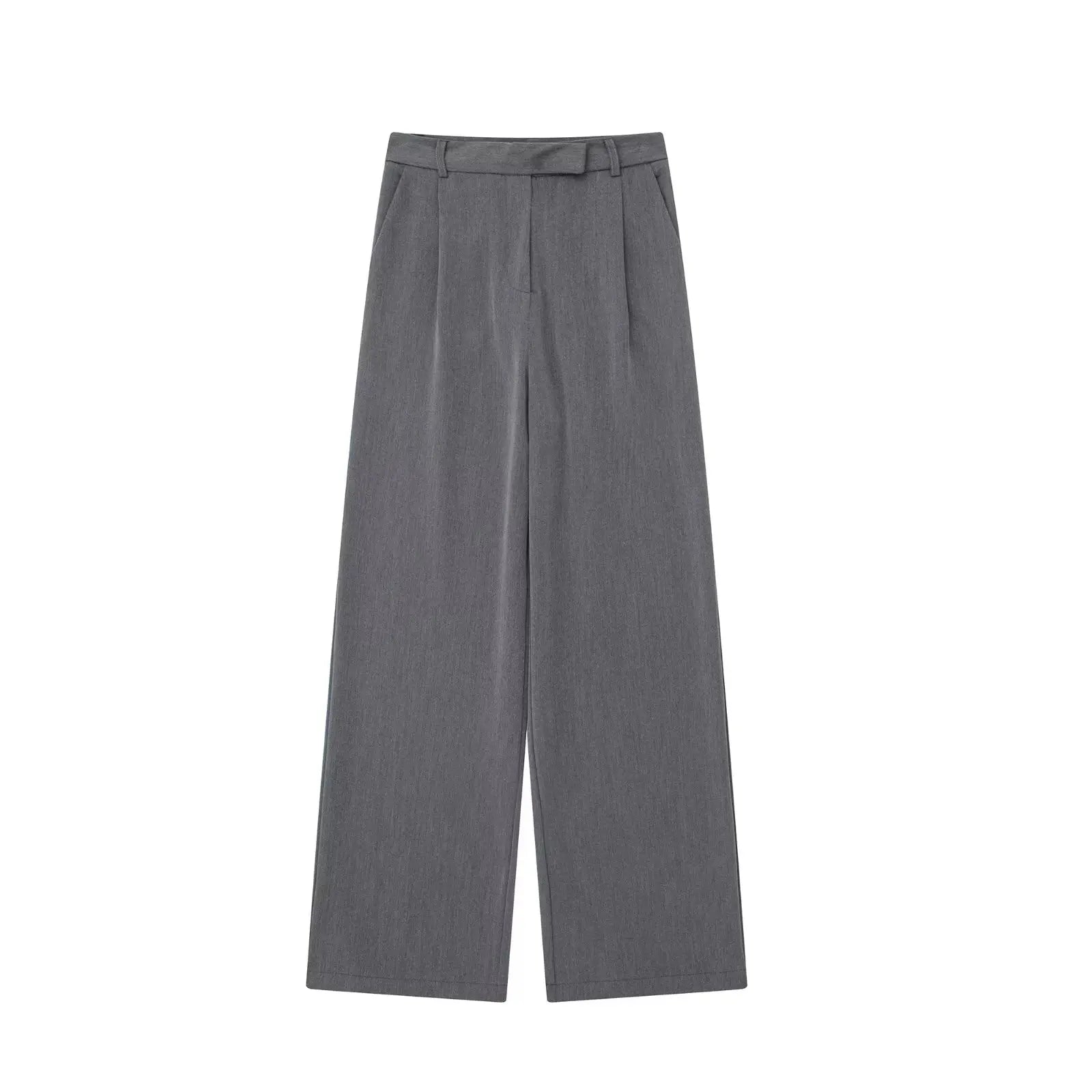Pantalon droit taille haute gris