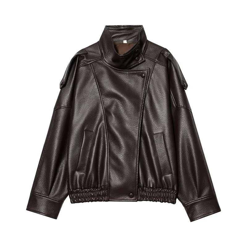 Bomber oversize à col montant marron