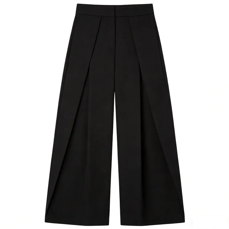 Pantalon large taille haute à plis noir