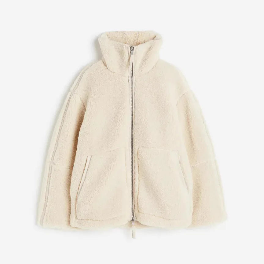 Veste oversize à col montant beige