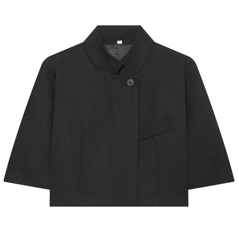Blazer court asymétrique noir à manches courtes