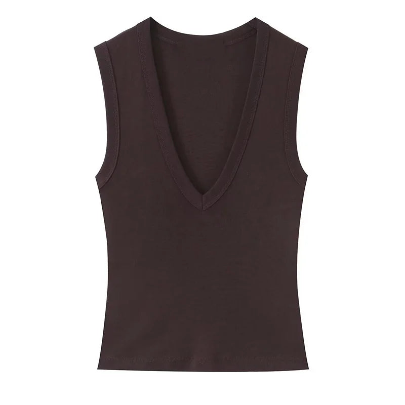 Top sans manches à col V noir