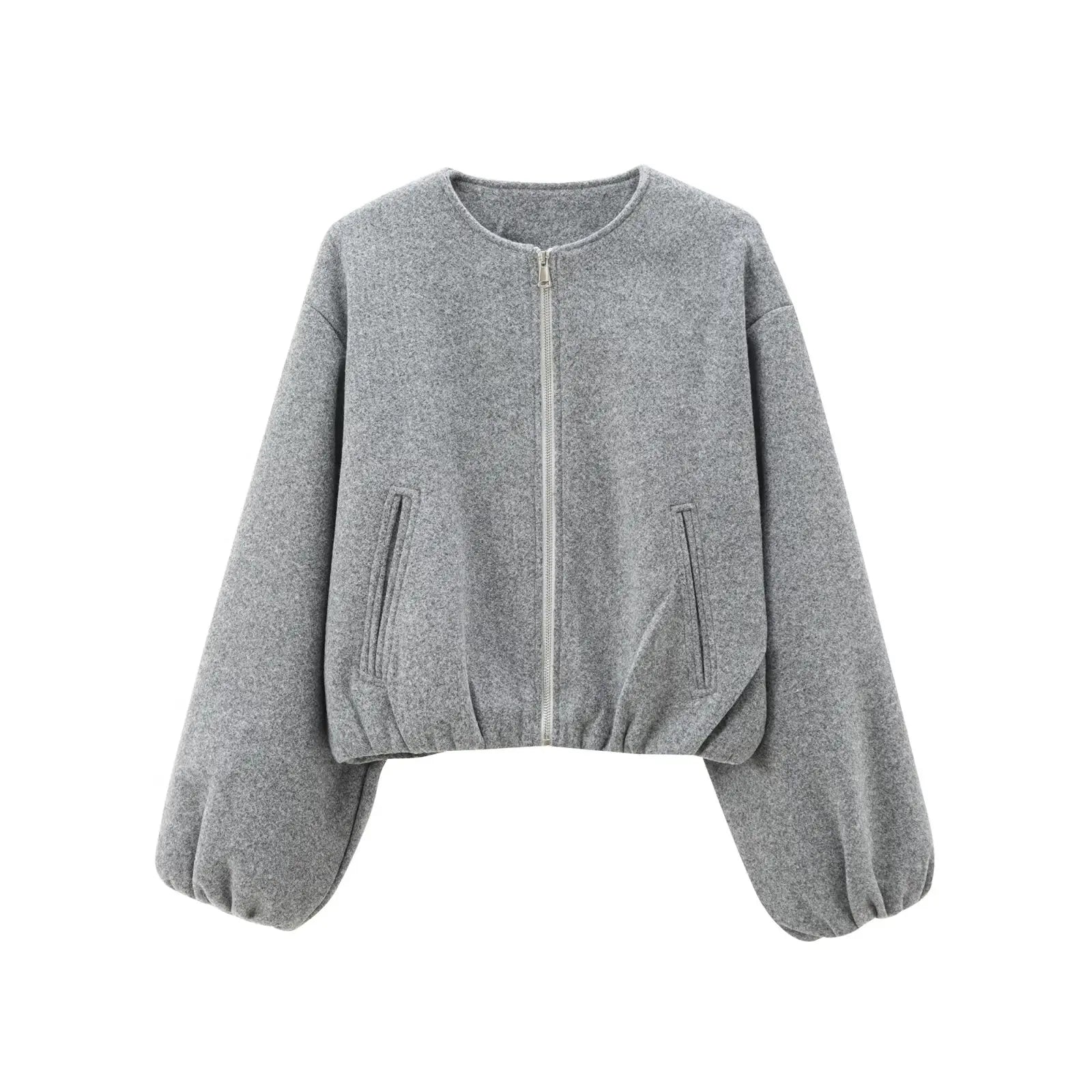 Bomber court zippé gris à col rond