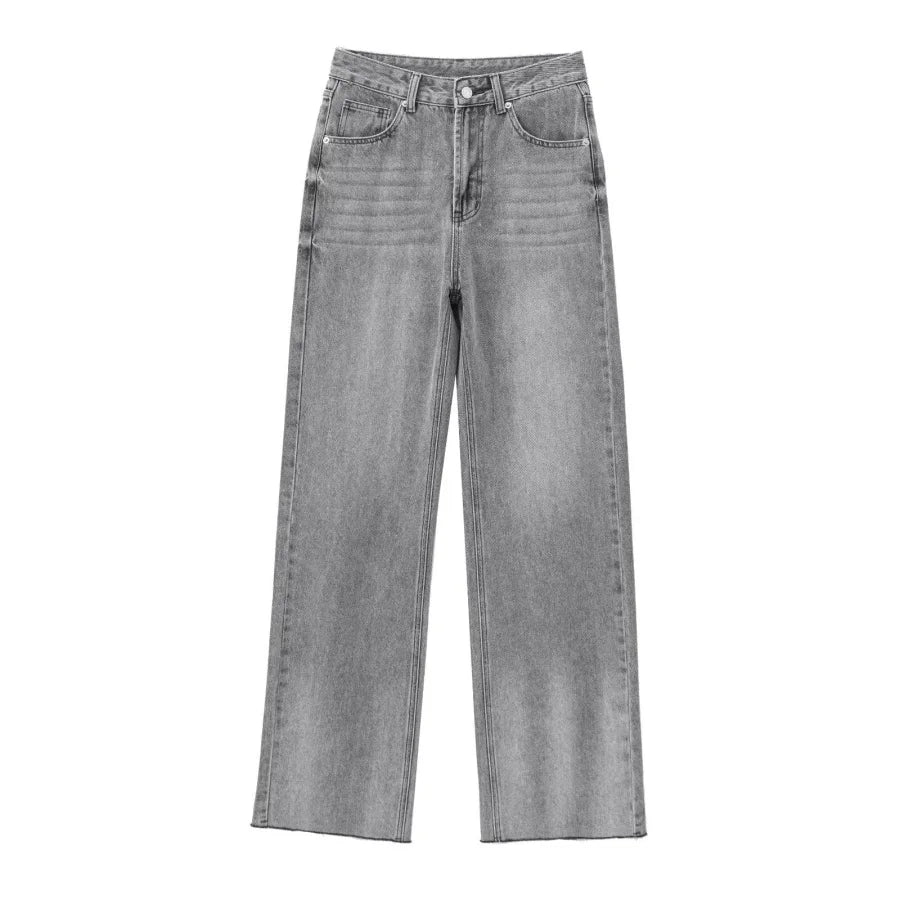 Jean large taille haute gris denim