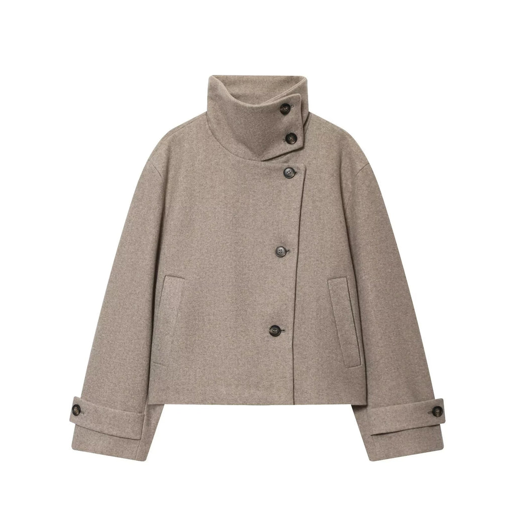 Manteau court beige à col montant
