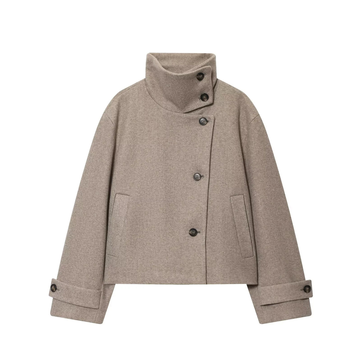 Manteau court beige à col montant