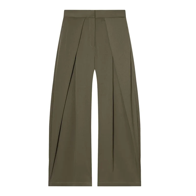 Pantalon large à pinces vert olive