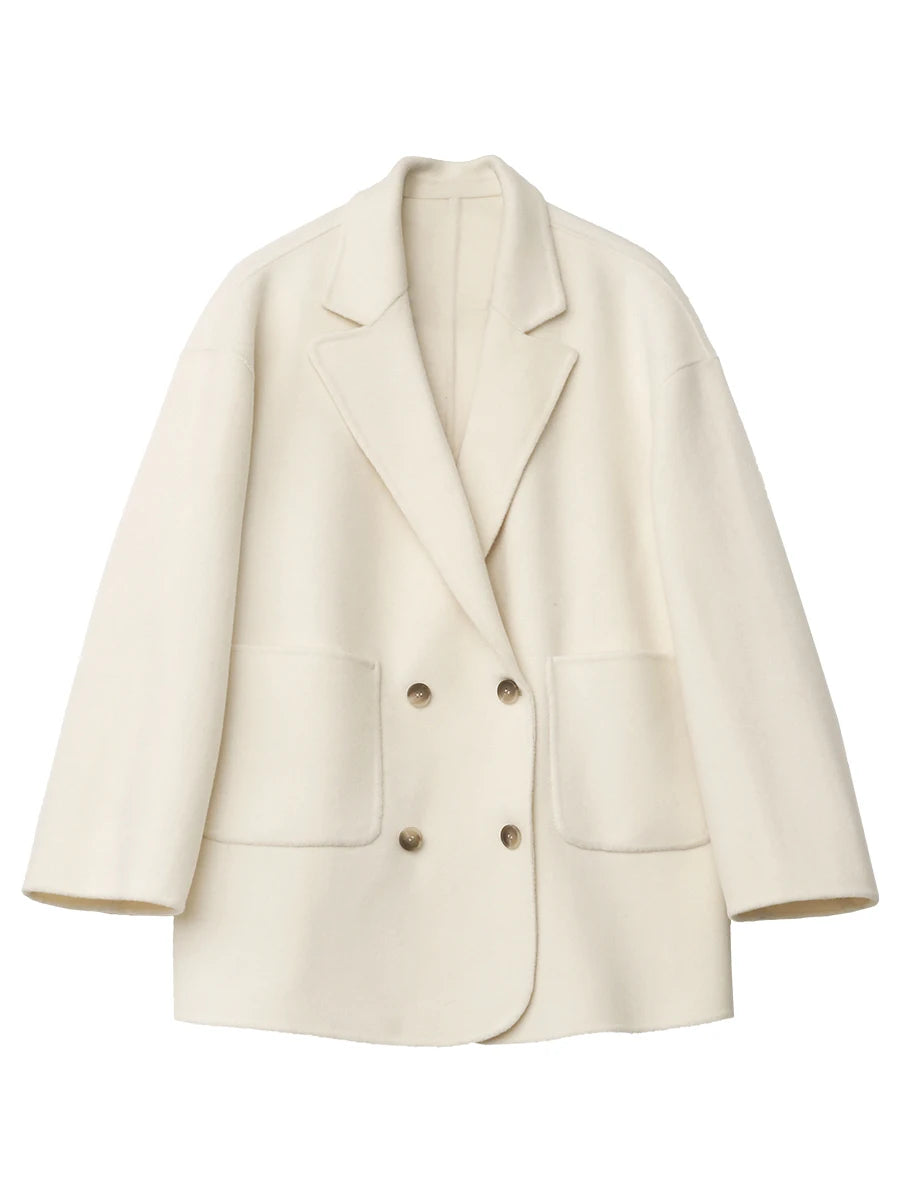 Manteau oversize en laine blanc cassé
