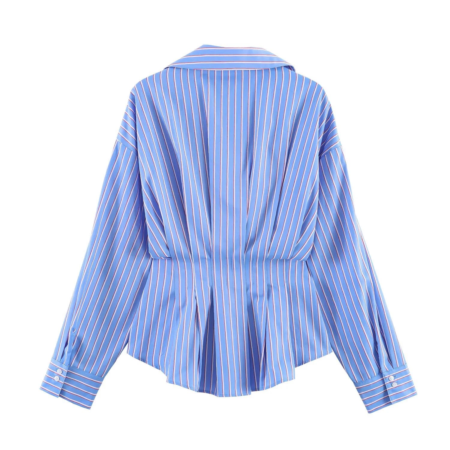 Chemise cintrée à plis bleu rayé