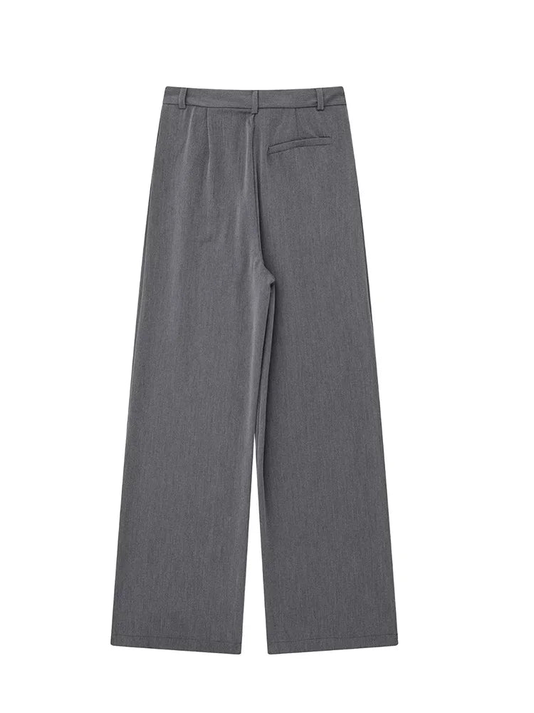Pantalon droit taille haute gris