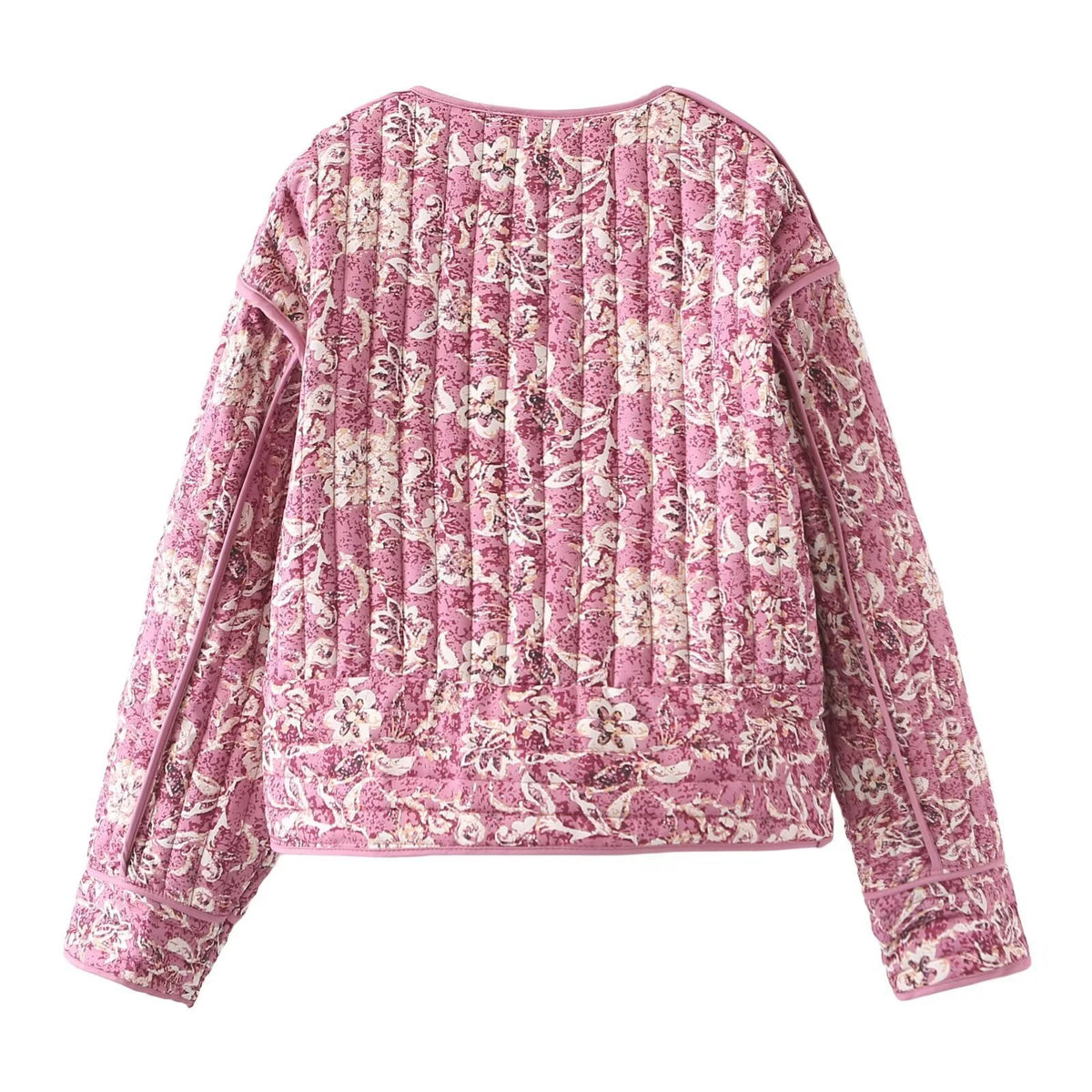 Veste courte matelassée à motif floral rose