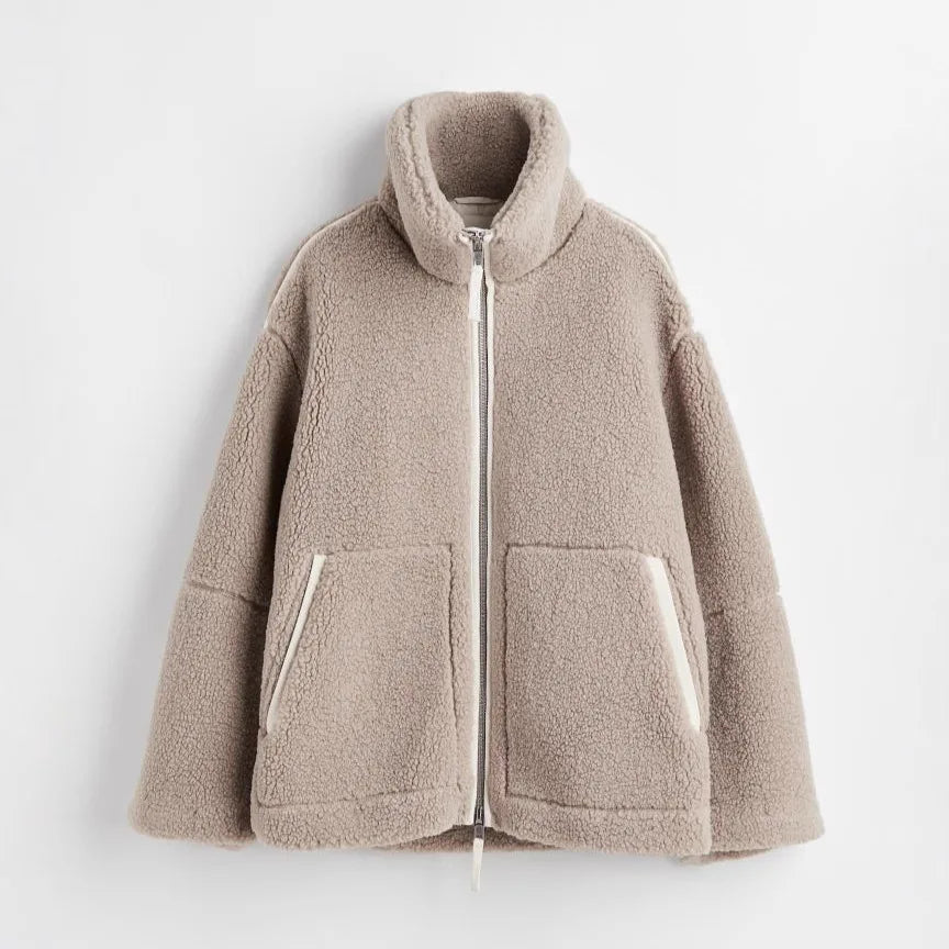 Veste oversize à col montant beige
