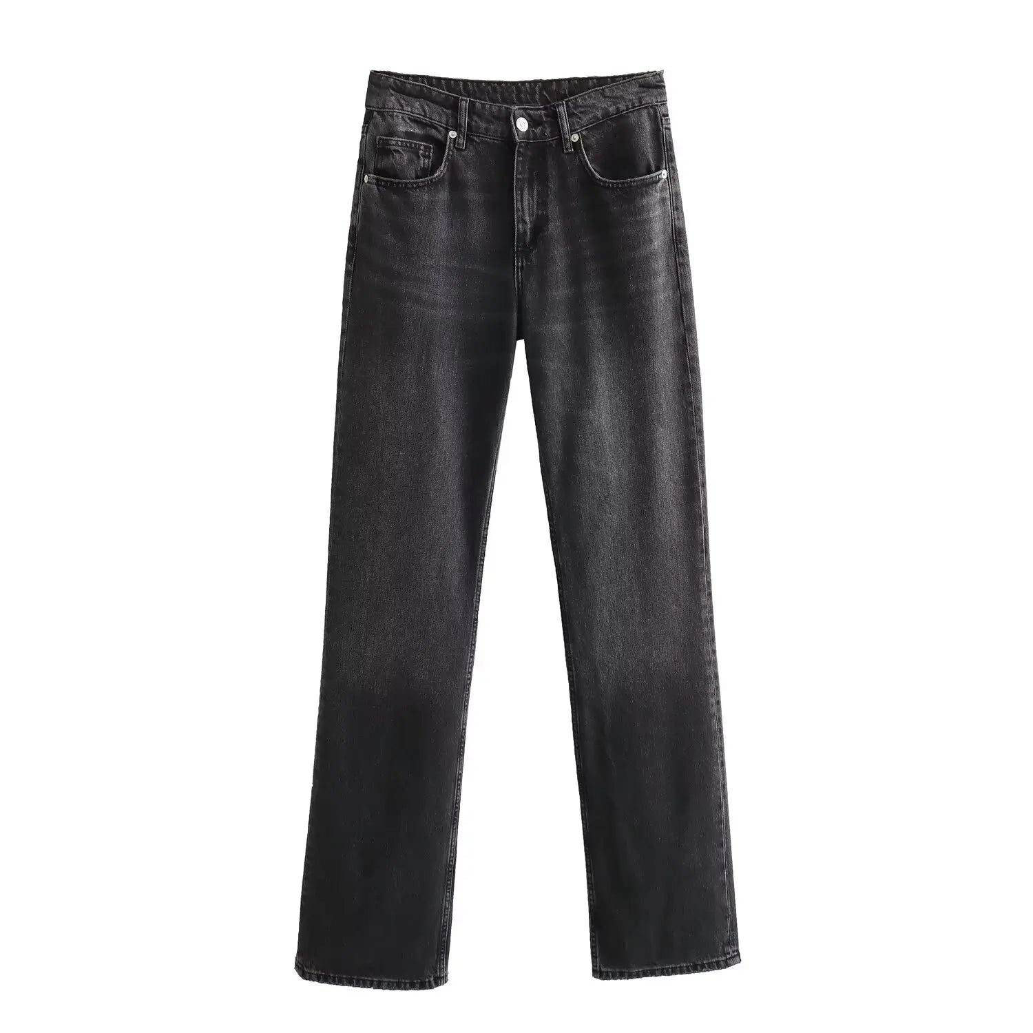 Jean droit taille haute en coton noir