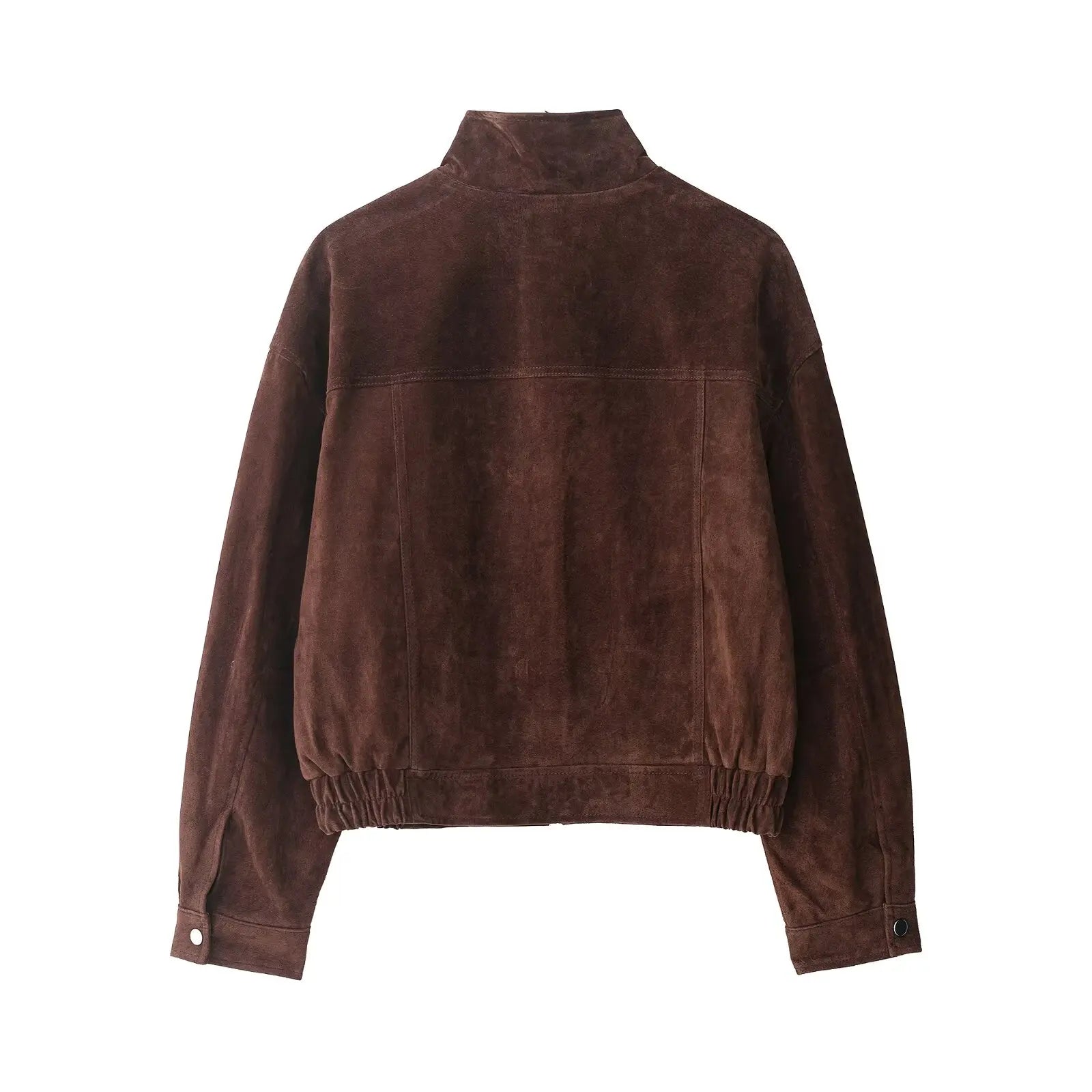 Veste courte en cuir marron à poches