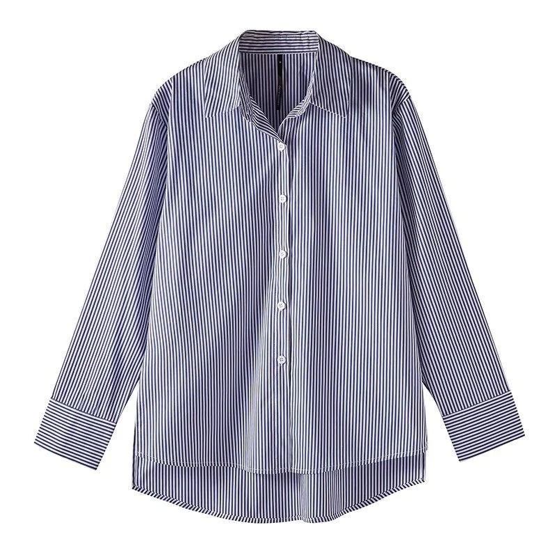 Chemise rayée à manches longues bleu ciel
