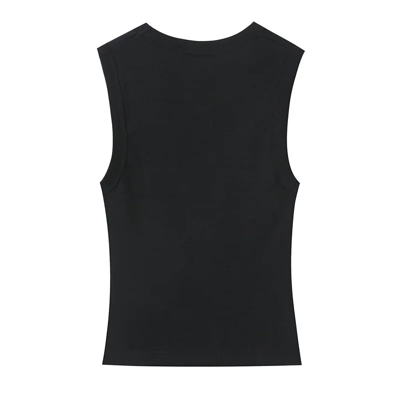 Top sans manches à col V noir