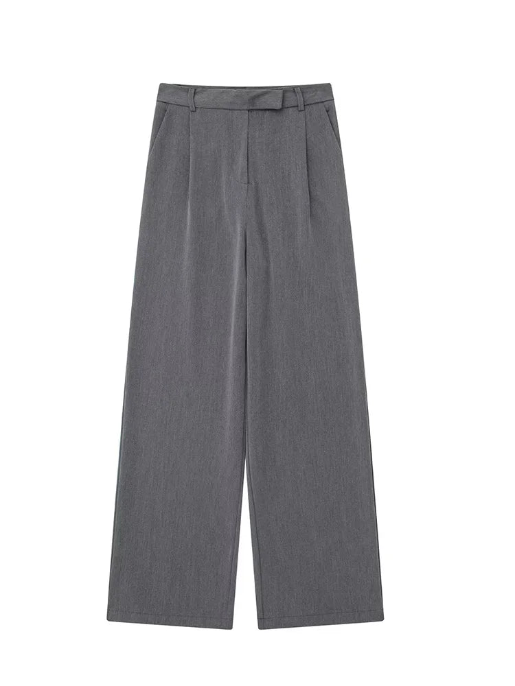 Pantalon droit taille haute gris