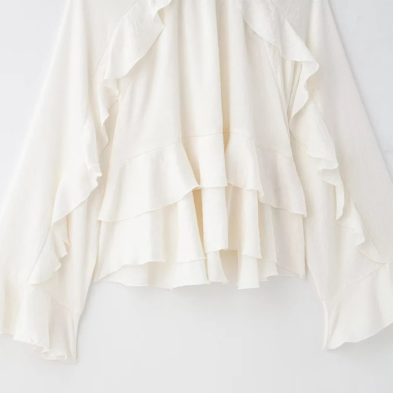 Chemise à volants blanc cassé