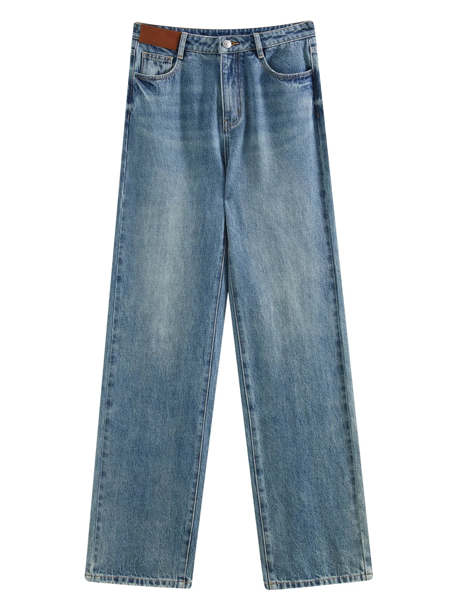 Jean droit taille haute bleu denim