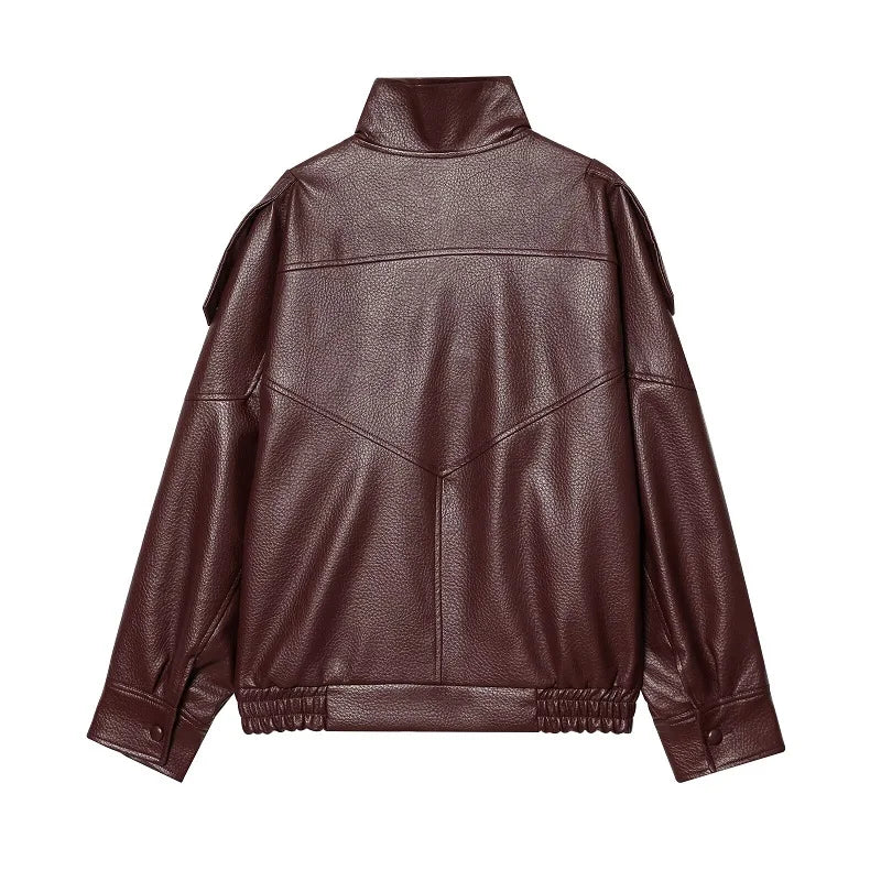 Bomber oversize à col montant marron