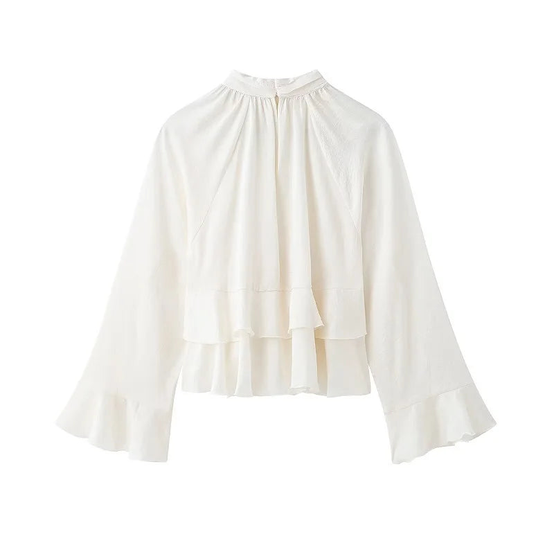Chemise à volants blanc cassé