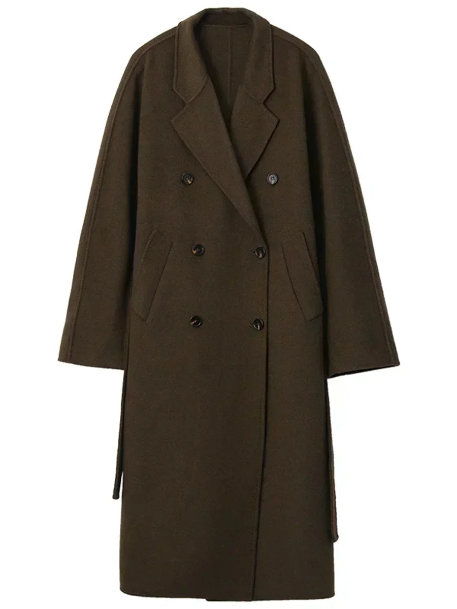Manteau long croisé en laine café