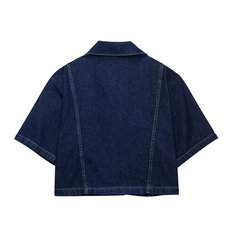 Chemise courte en denim bleu