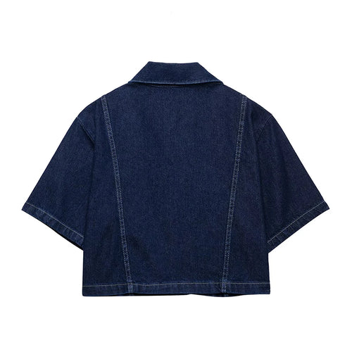 Chemise courte en denim bleu