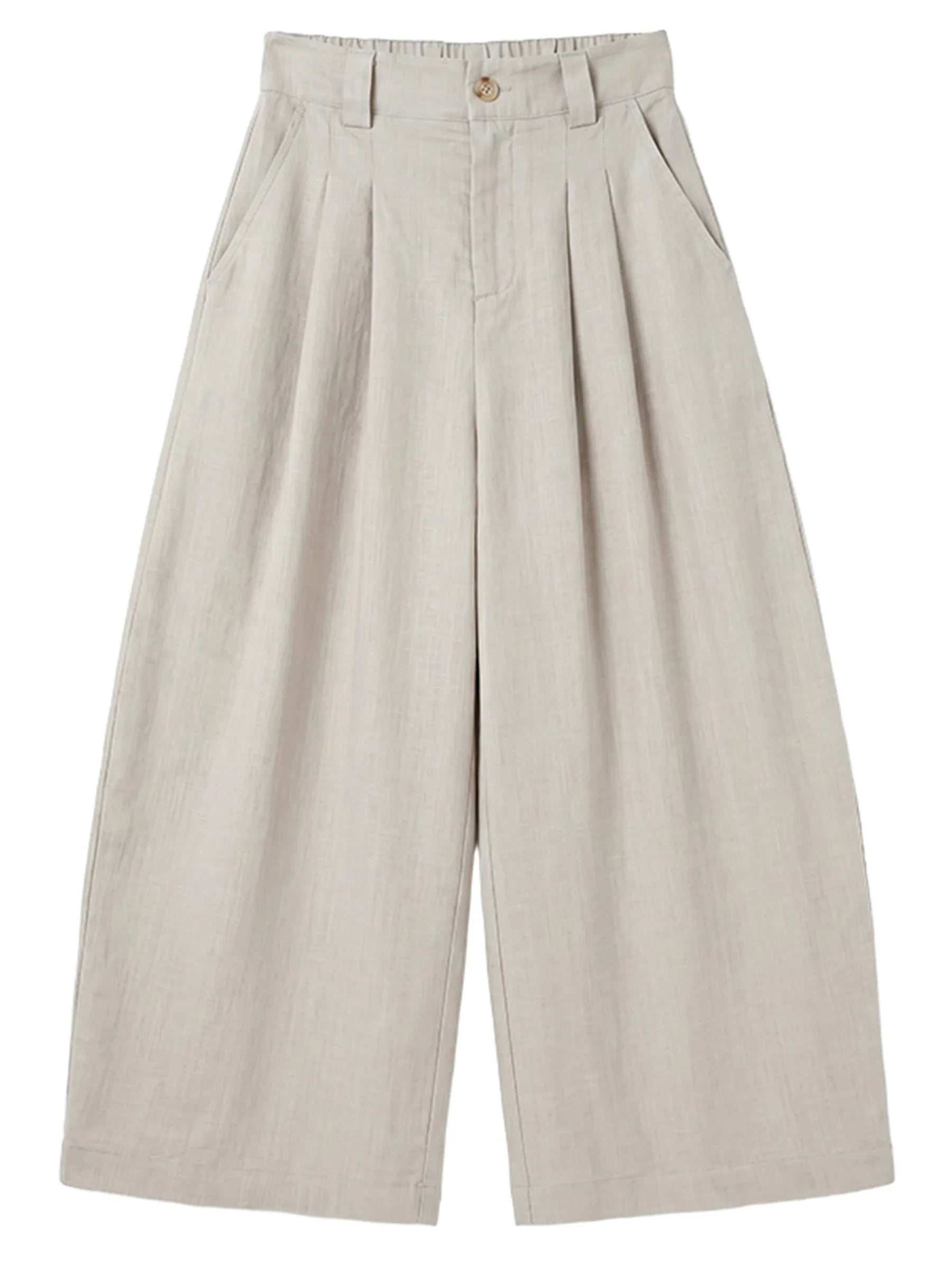 Pantalon large taille haute beige à plis