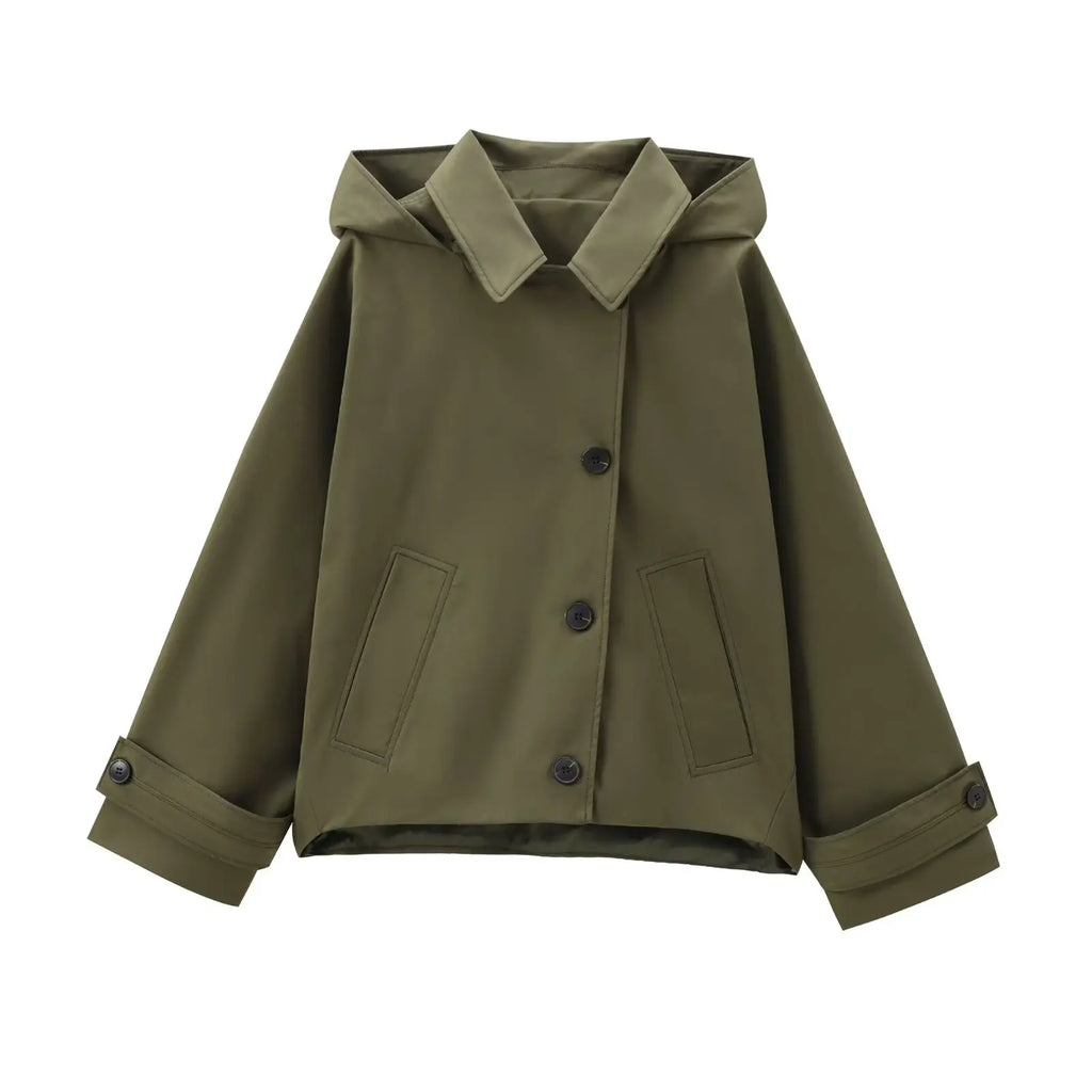 Veste courte à capuche vert olive