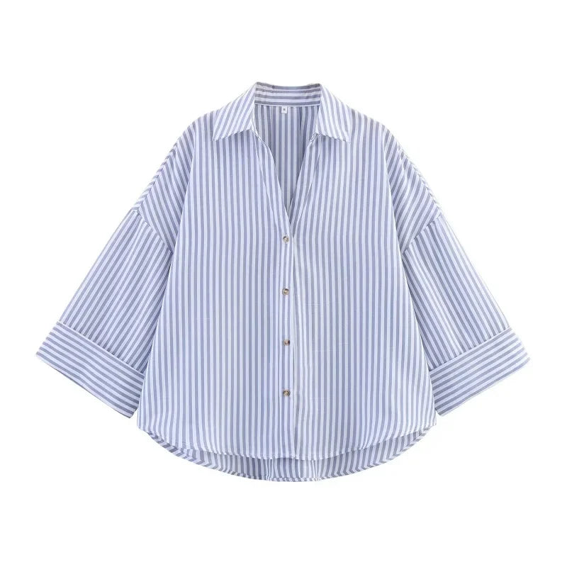 Chemise ample rayée beige et blanc