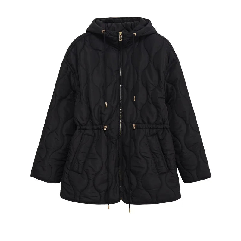 Veste matelassée à capuche noire cintrée