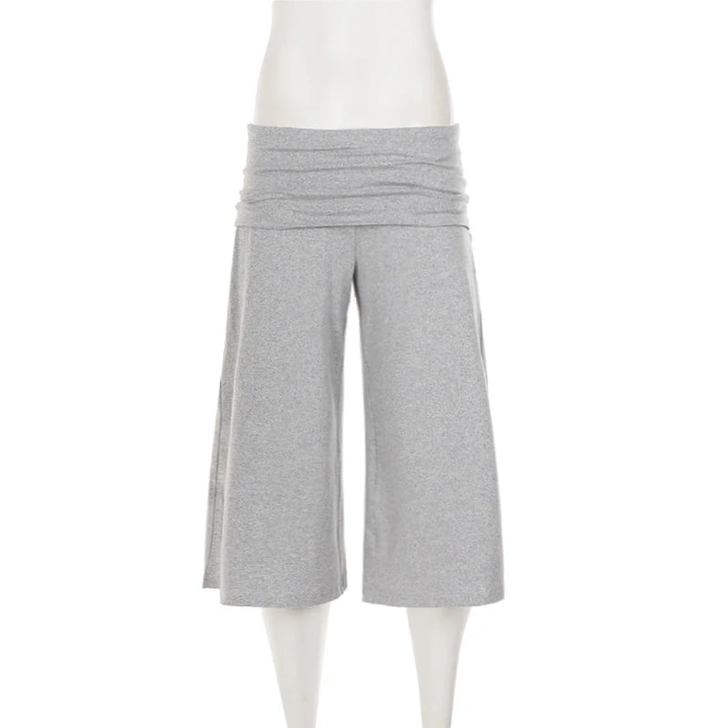 Pantalon court taille basse gris