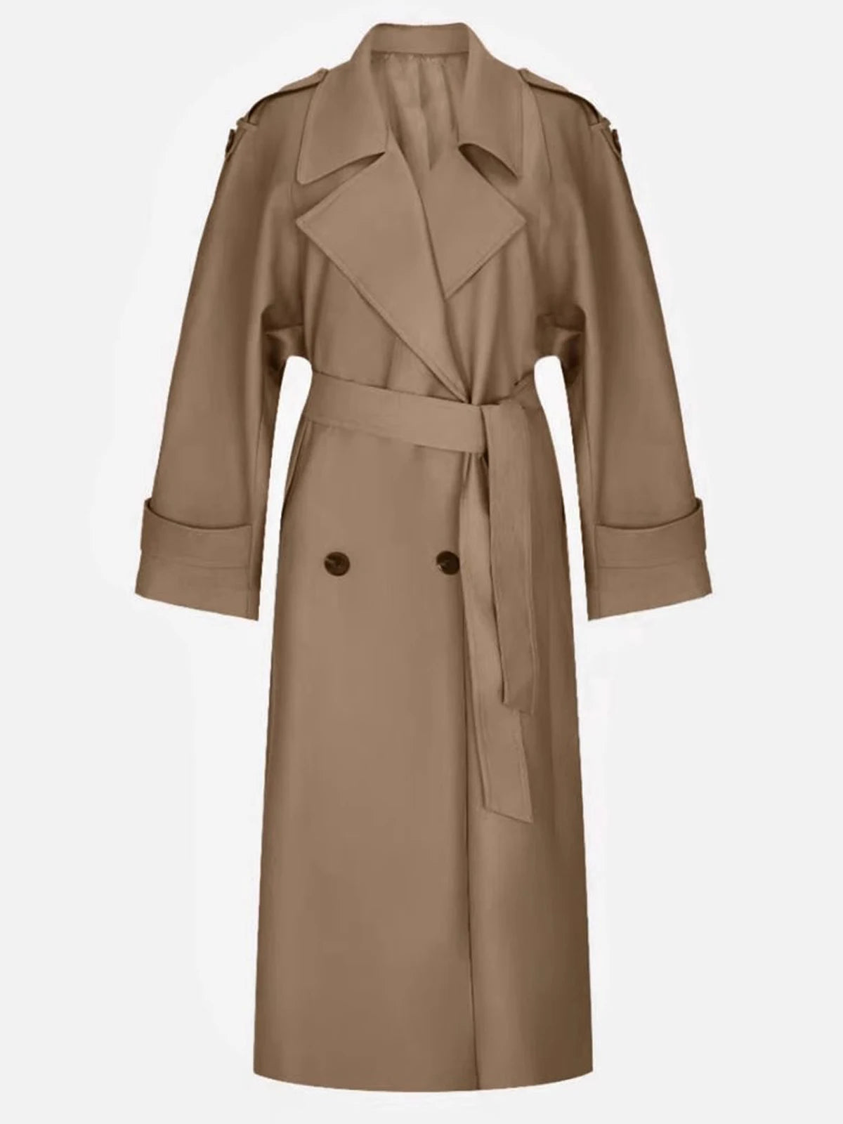Trench long oversize beige à double boutonnage