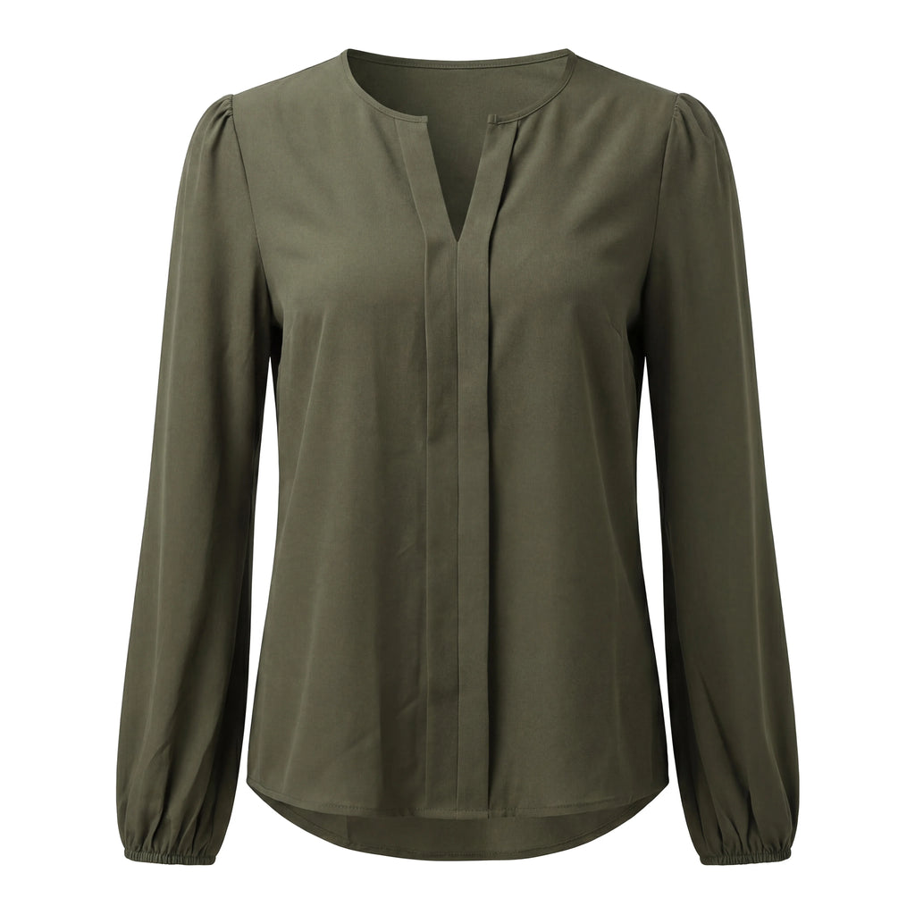 Chemise fluide à manches bouffantes vert olive