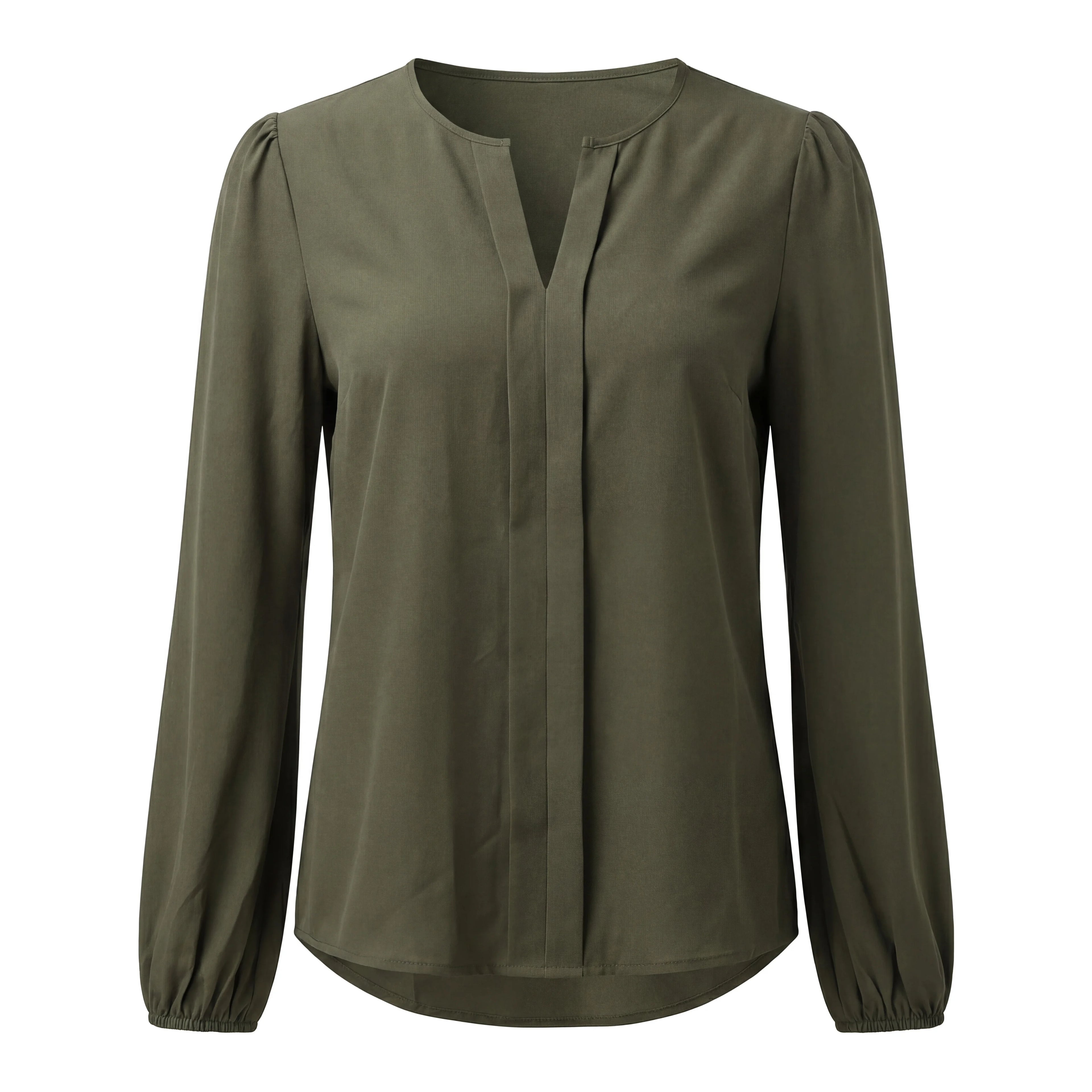 Chemise fluide à manches bouffantes vert olive