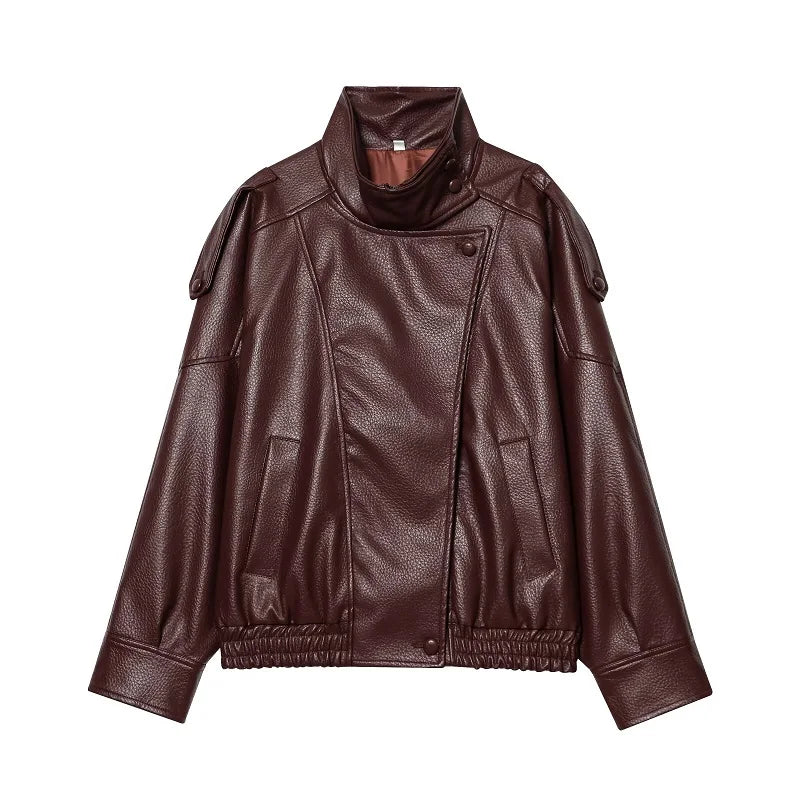 Bomber oversize à col montant marron