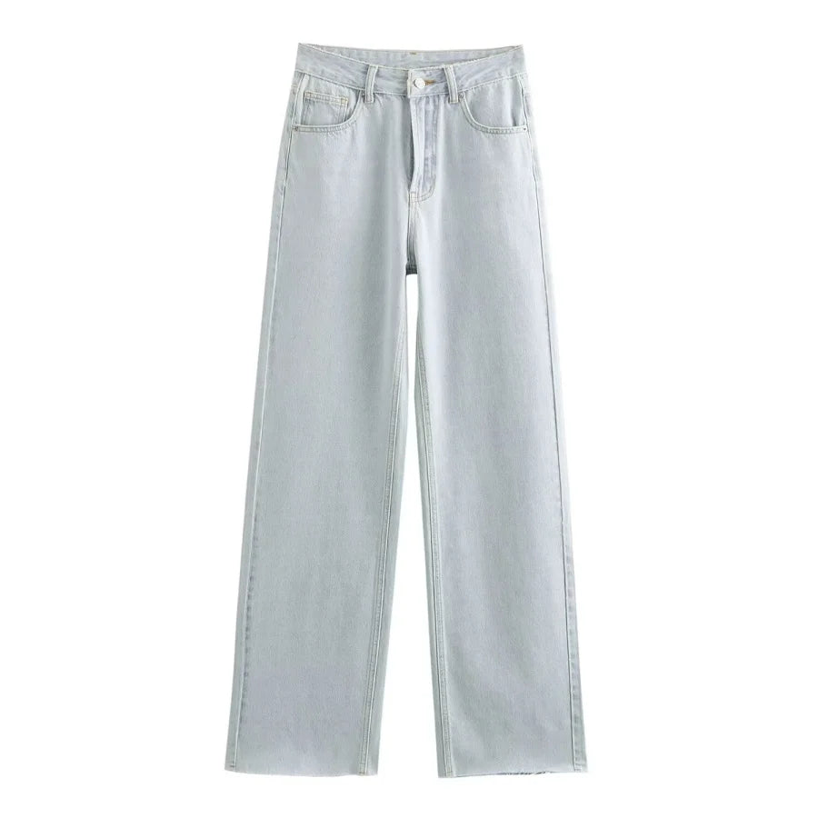 Jean large taille haute gris denim