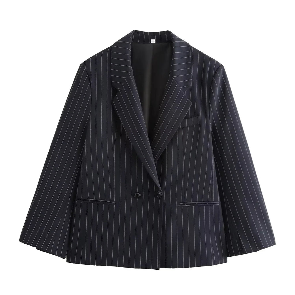 Blazer croisé à rayures bleu marine
