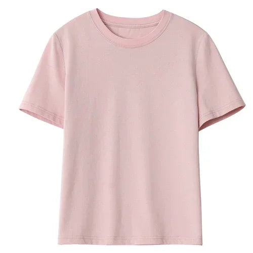 T-shirt basique à col rond rose poudré
