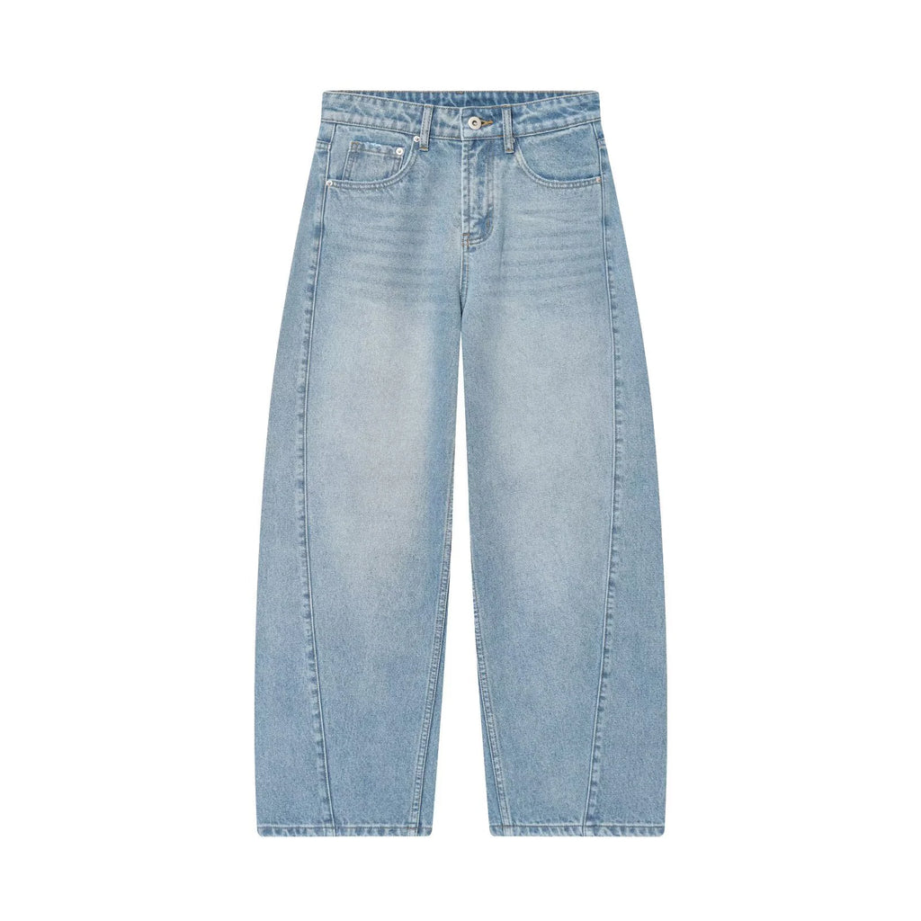 Jean ballon taille mi-haute bleu denim